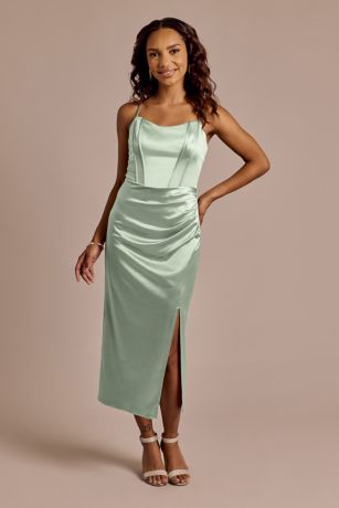 Celebrate DB Studio Sculpting Satin Corset Bodice Midi Dress